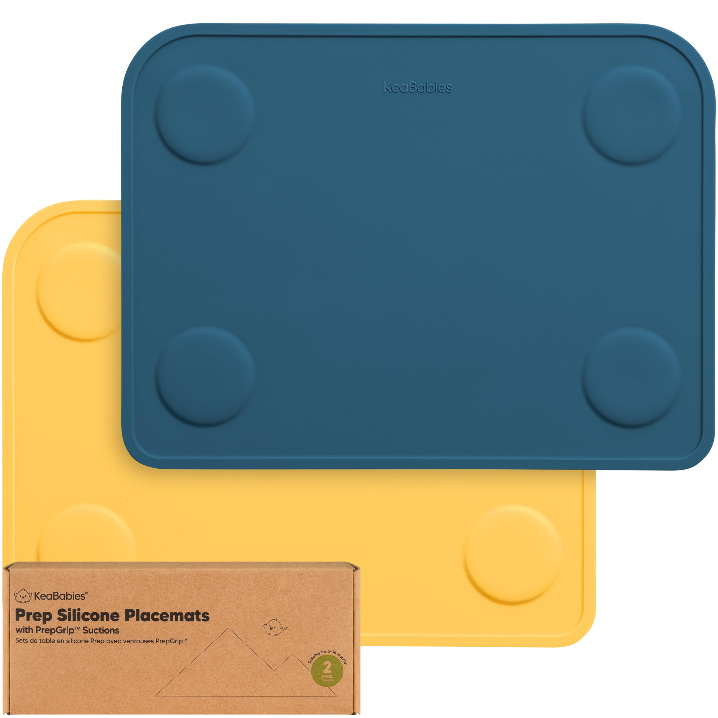 KeaBabies 2pk placemats with secure suction for toddlers on table surfaces