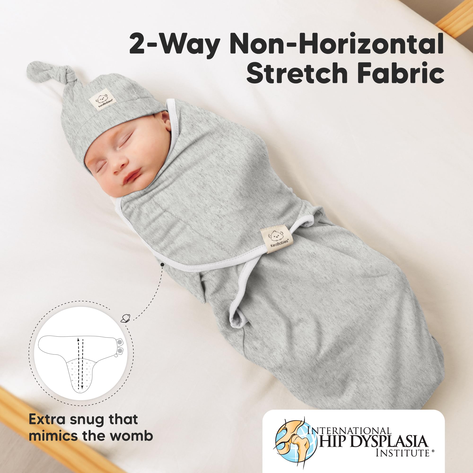 KeaBabies 2-way stretch knit fabric shown for snug, flexible fit