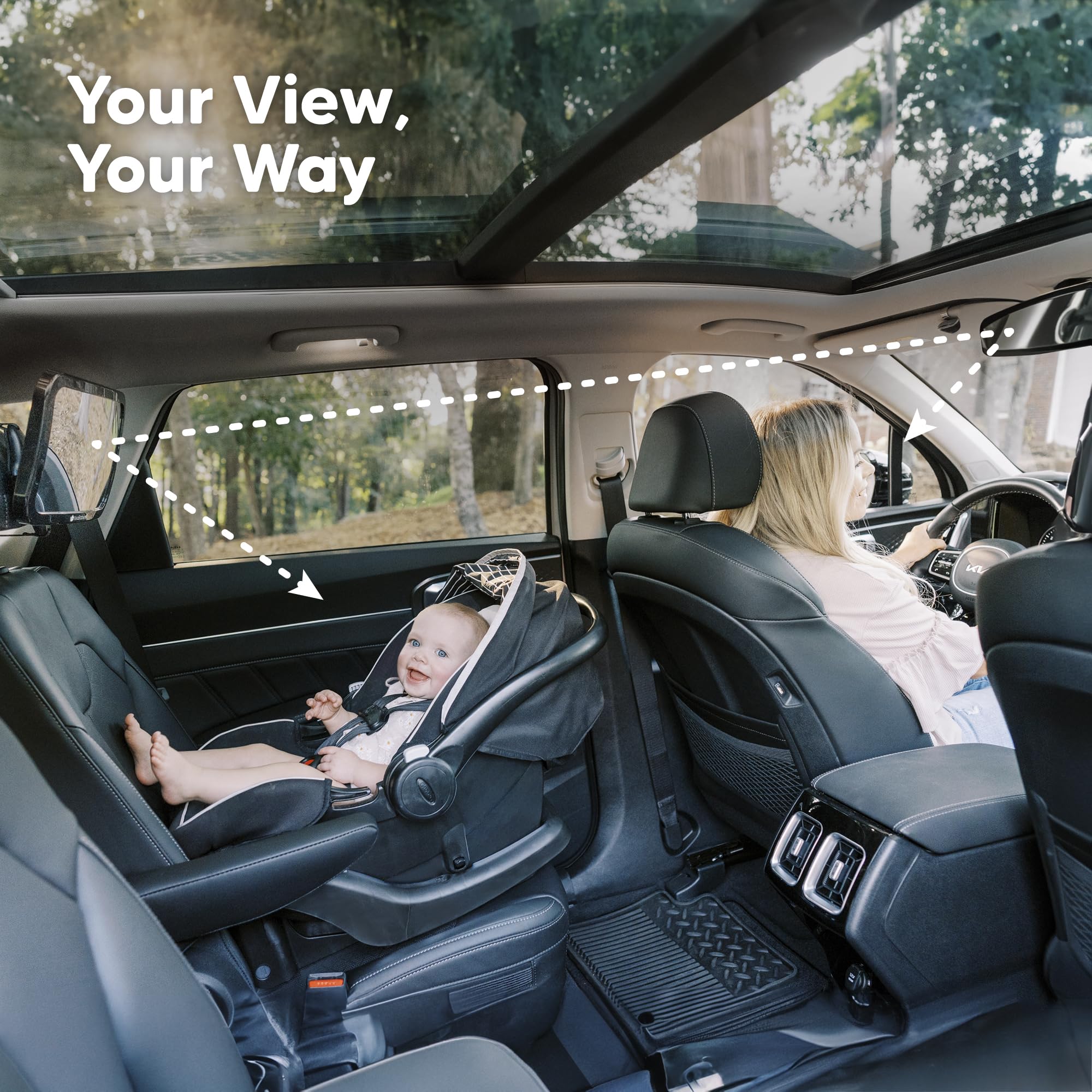 KeaBabies 360 crystal view mirror helps you monitor your baby while driving.