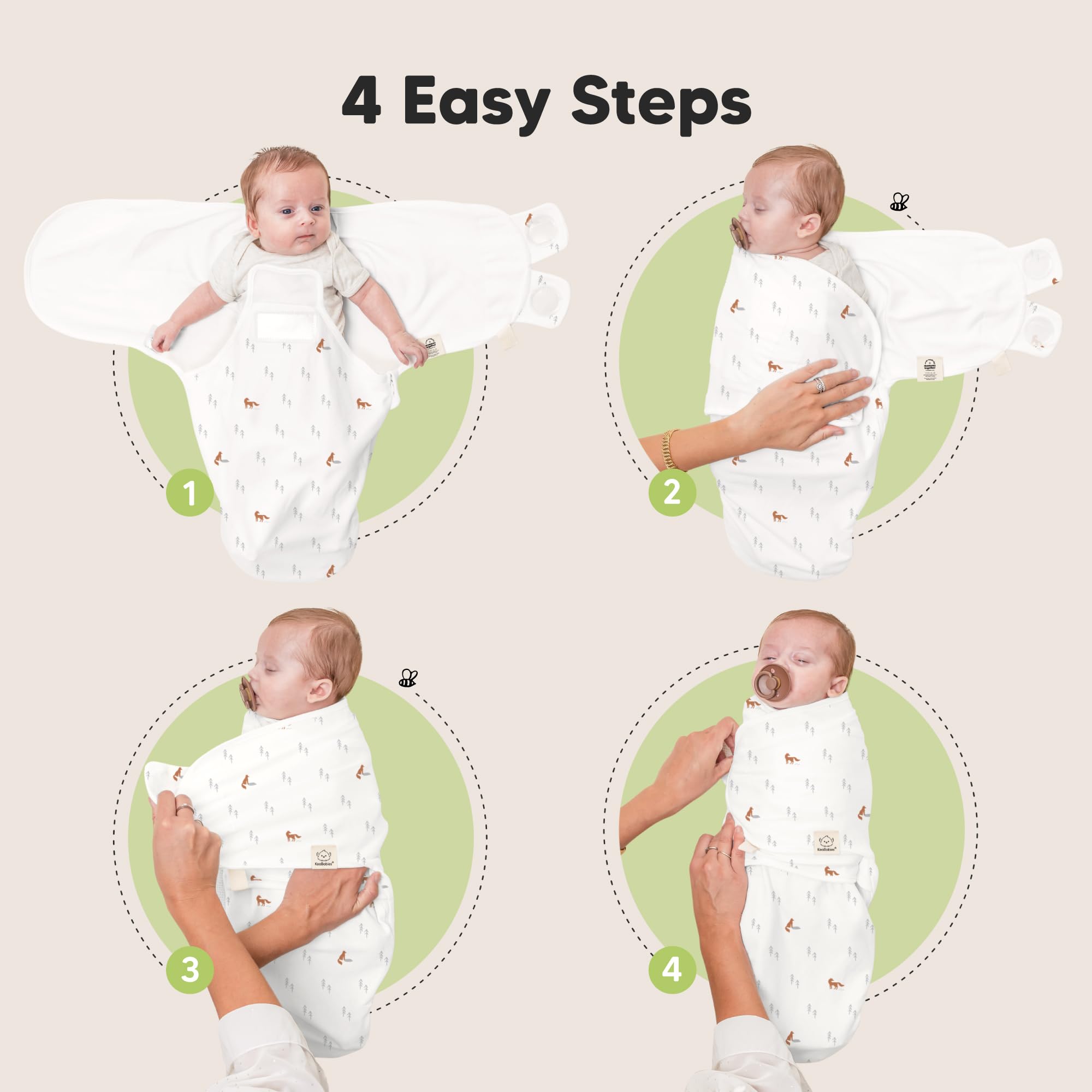 KeaBabies four step swaddle guide illustration