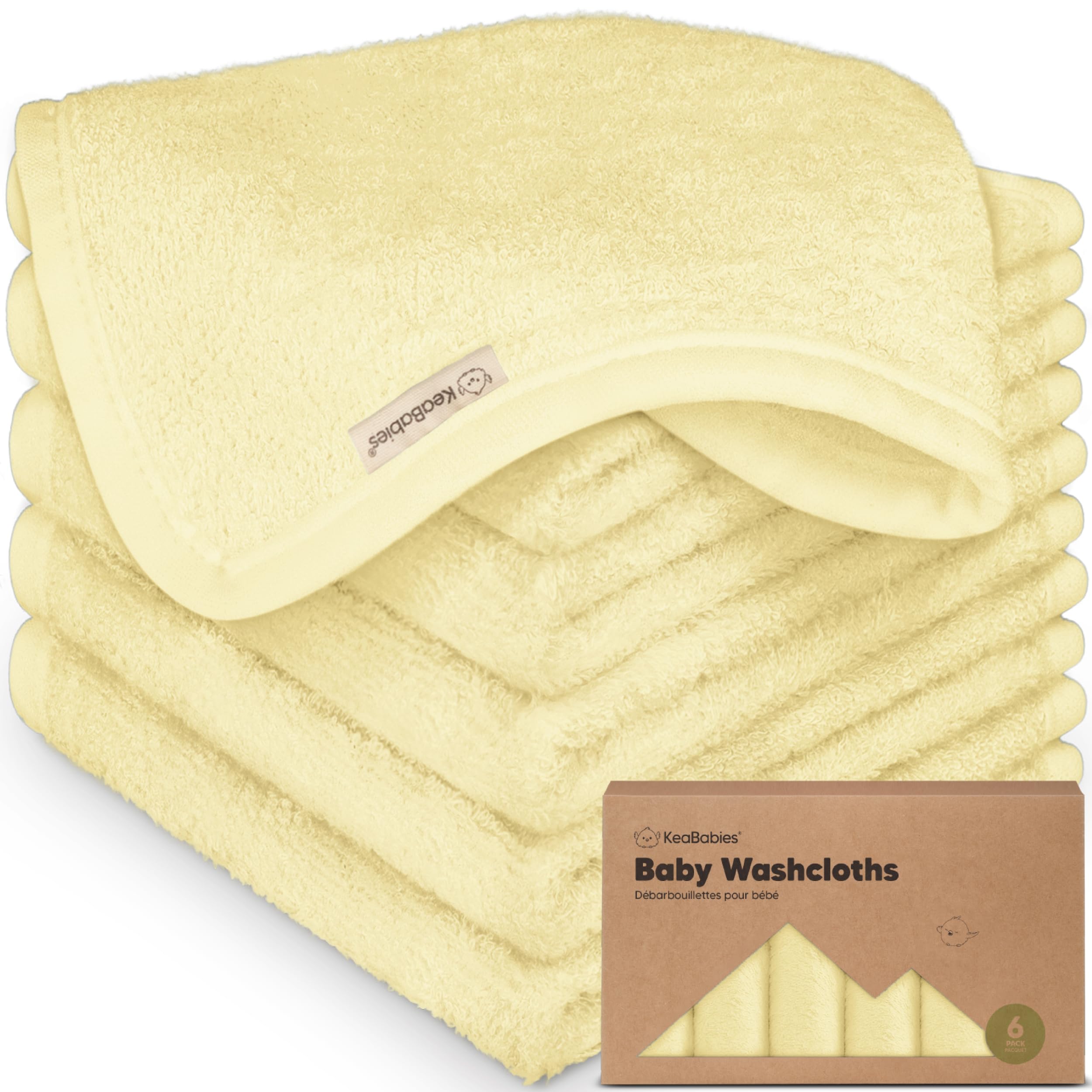 KeaBabies 6-pack baby washcloths, 10x10 inches, soft and gentle for newborn skin.