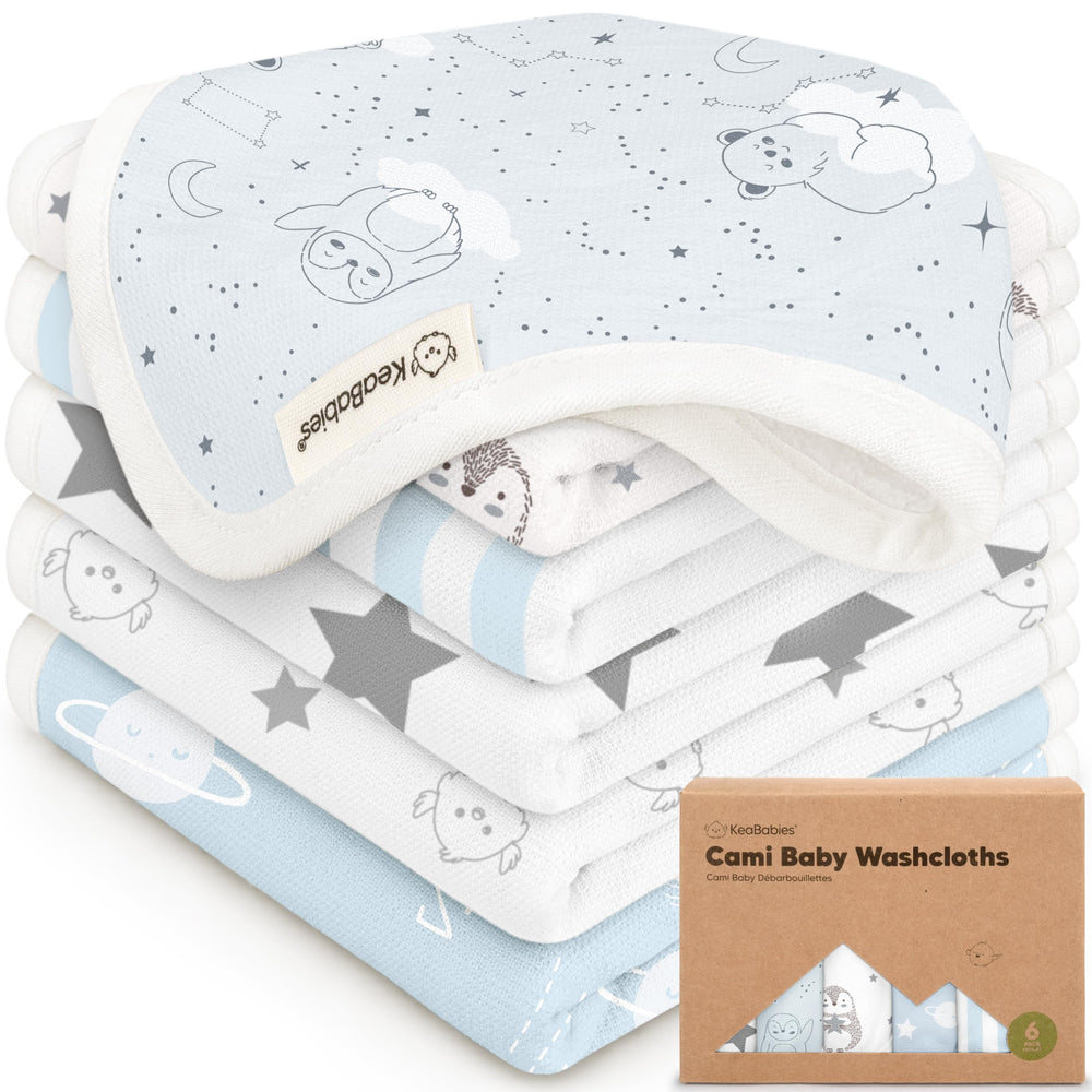 KeaBabies 6-pack washcloths in soft muslin cotton for gentle newborn cleansing