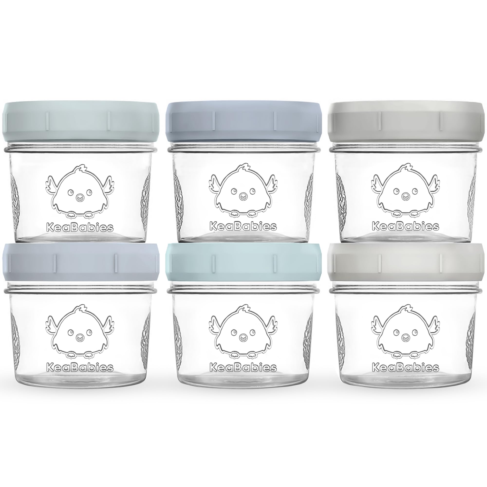 KeaBabies 6-pack 4oz glass jars for ready-to-serve baby meals on the go.