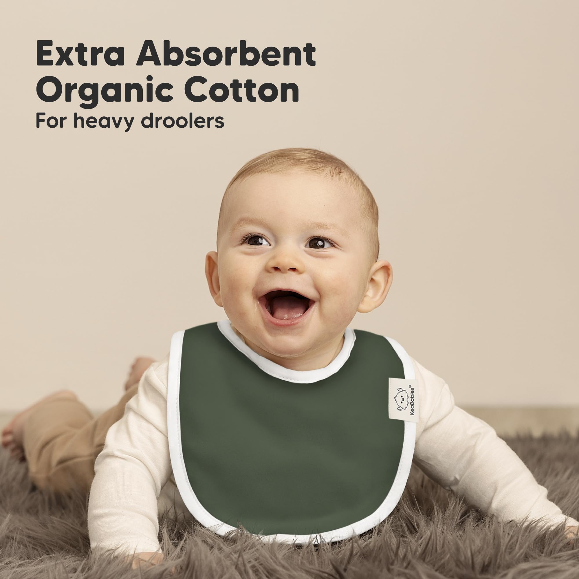 Three adjustable snaps illustrate custom fit across age 0-24 months.