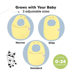 Large full-torso coverage keeps baby outfits protected during meals and messes