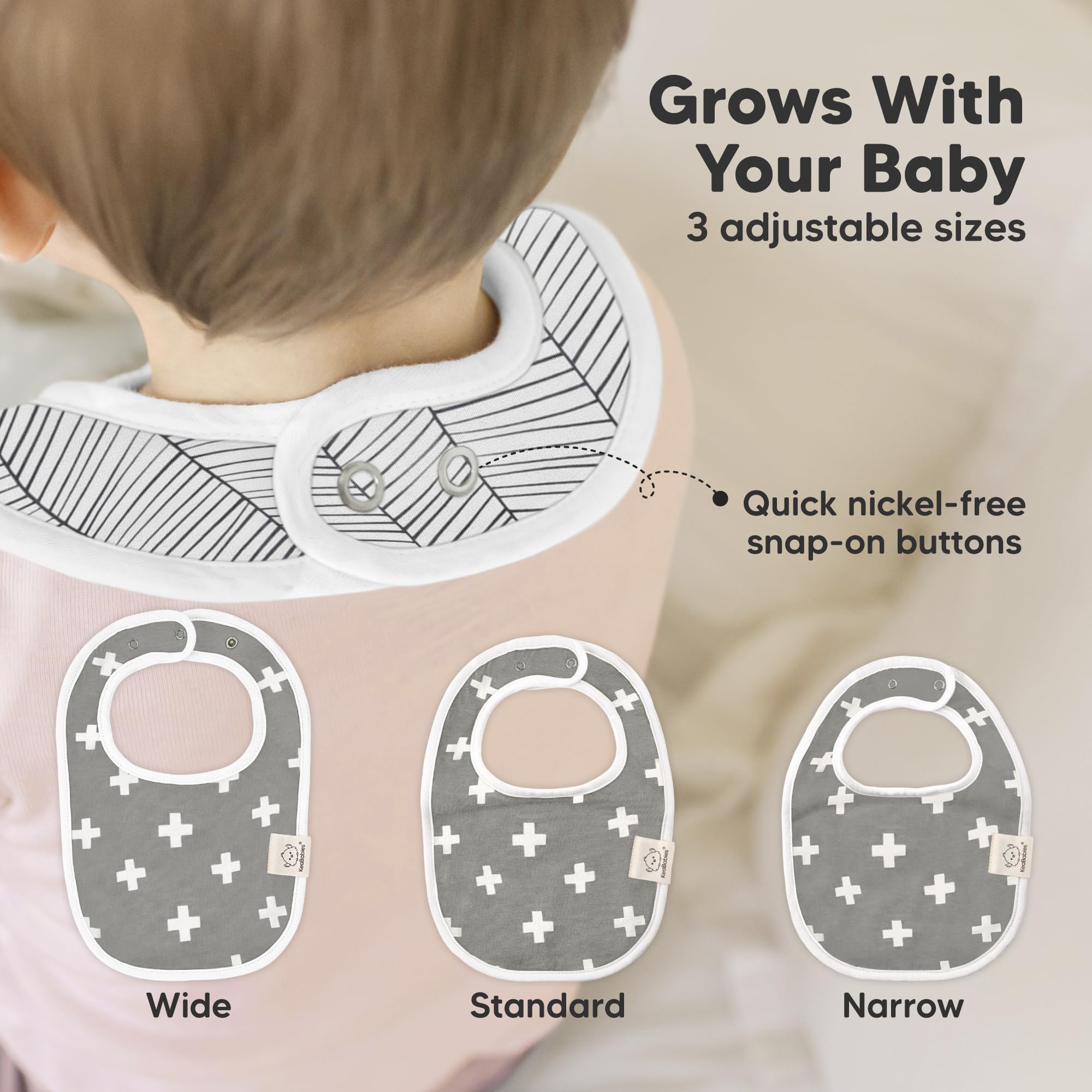 Soft seams and nickel-free snaps on KeaBabies bibs for gentle skin.