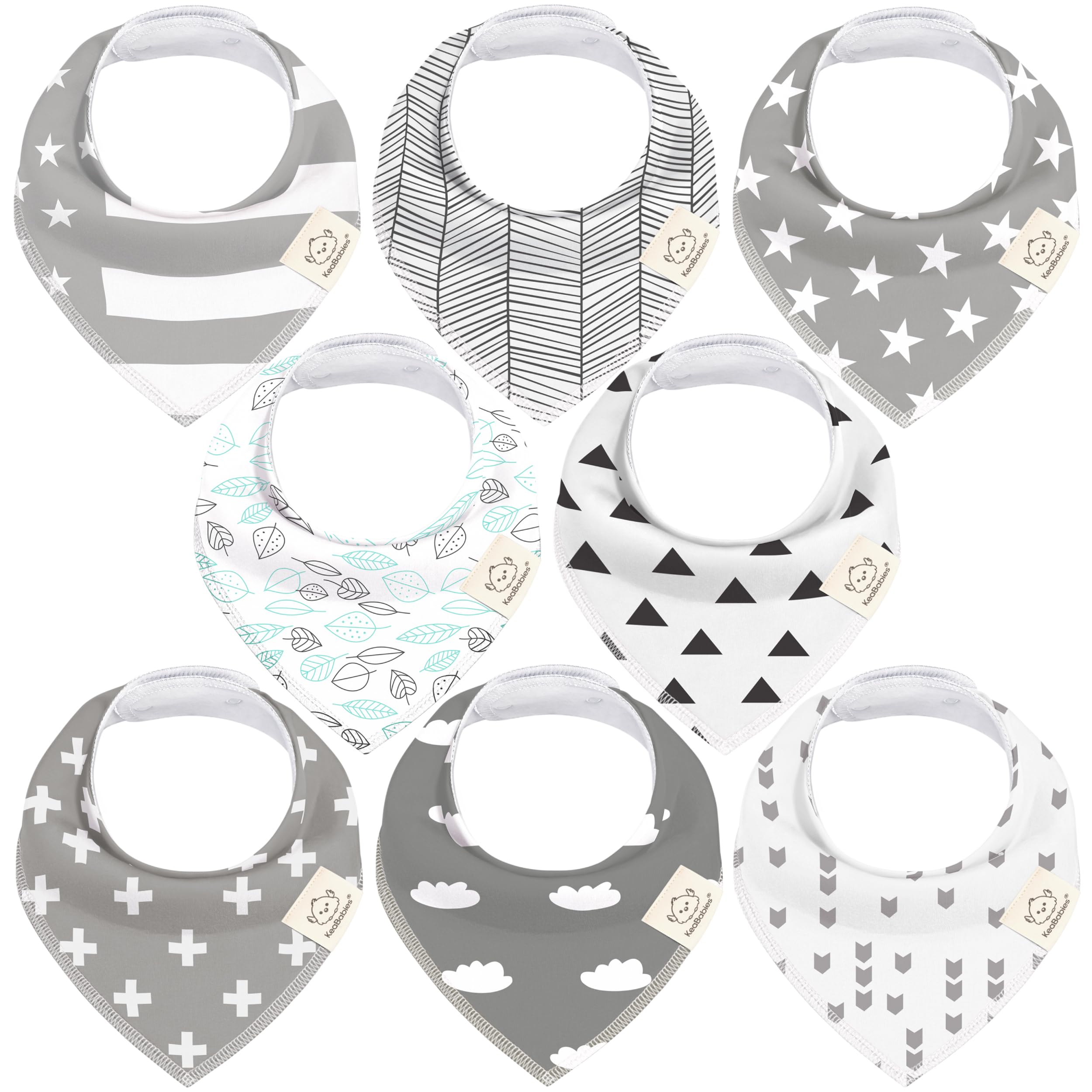 KeaBabies 8-pack bandana bibs Grayscape absorb drool during teething.