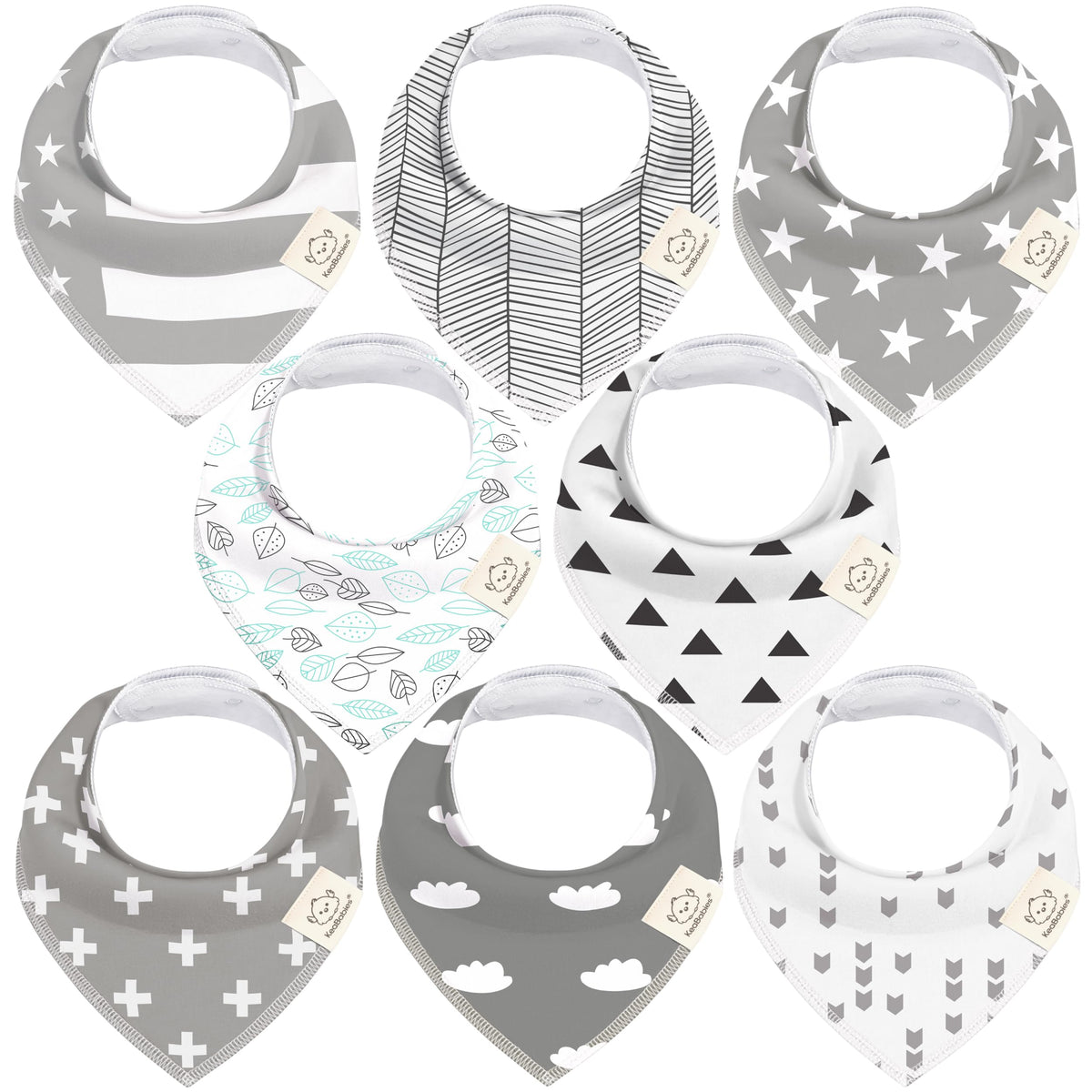 KeaBabies 8-pack bandana bibs Grayscape absorb drool during teething.