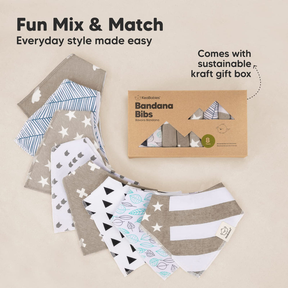 KeaBabies Grayscape bibs blend with gender-neutral outfits for daily use.