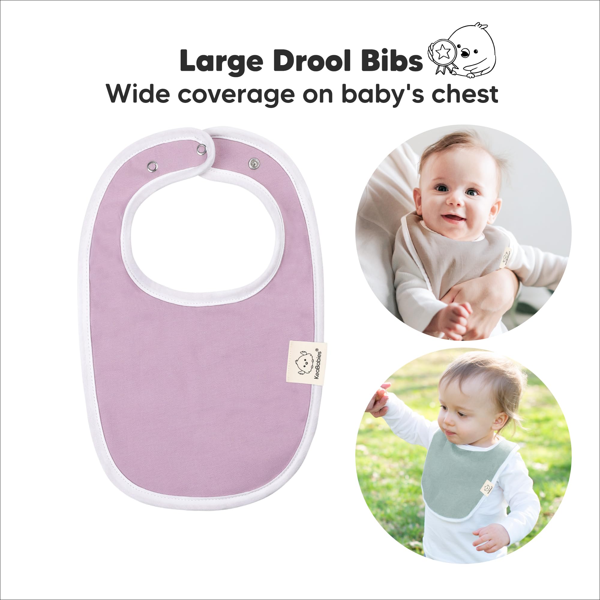 KeaBabies bibs with water-resistant back for extended drool protection.