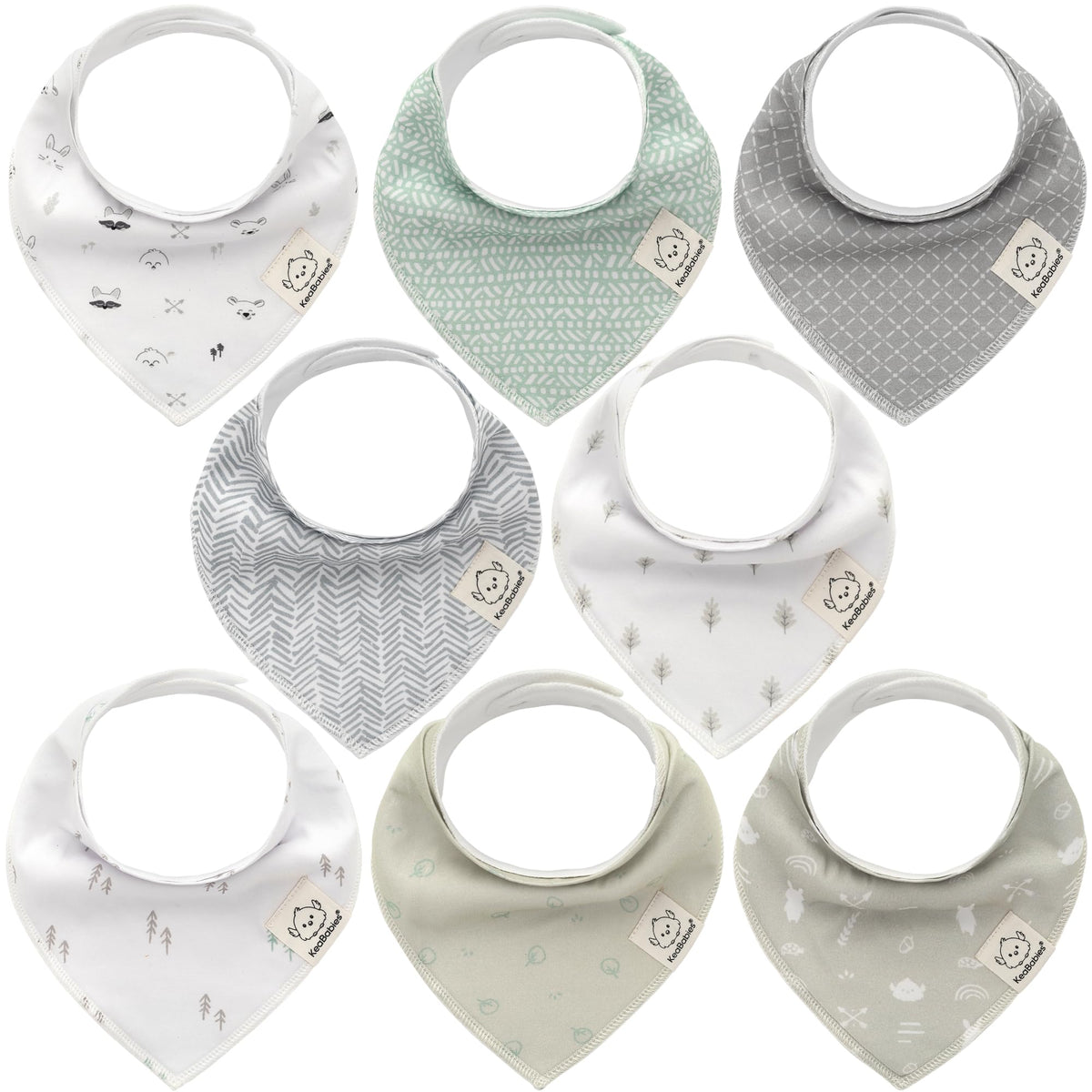 KeaBabies 8-pack organic baby bandana bibs in soft neutral tones for daily wear