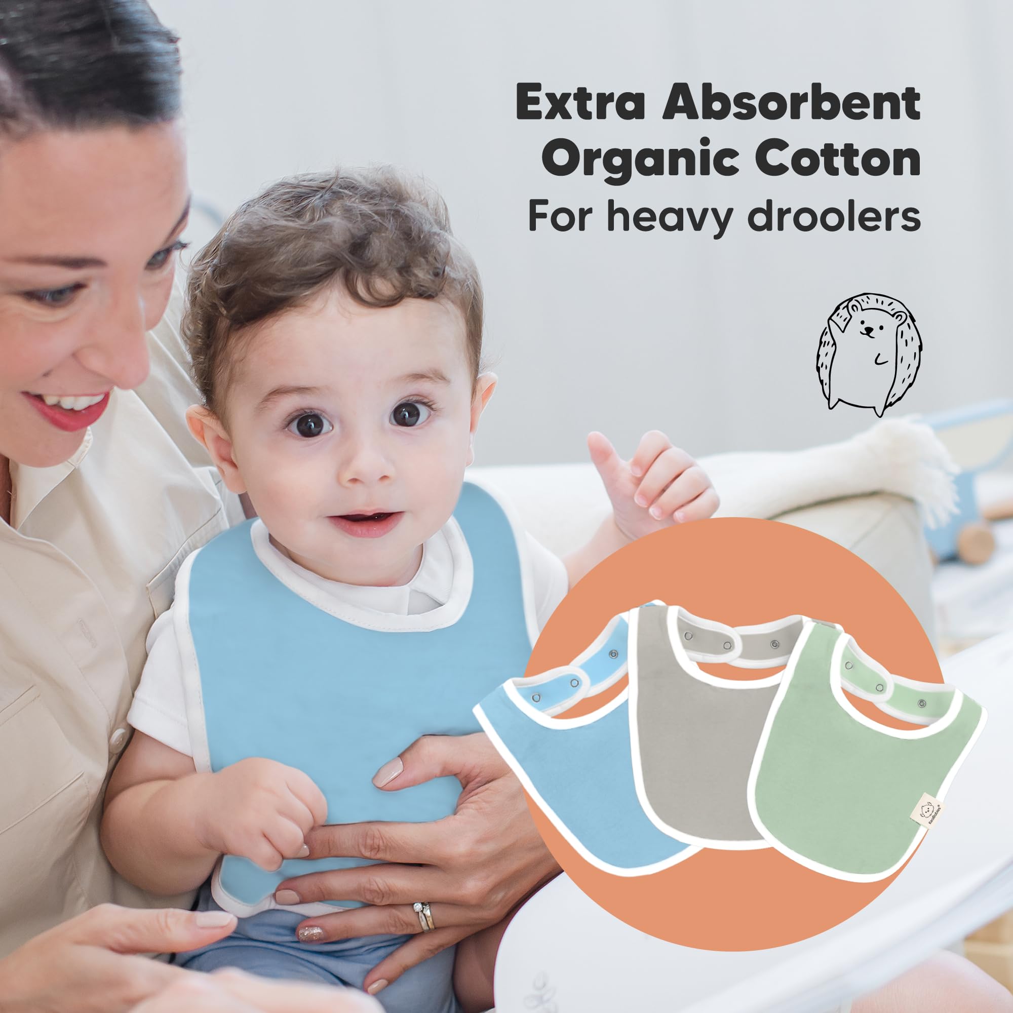 KeaBabies bib adjustable snaps for growing babies' comfort.