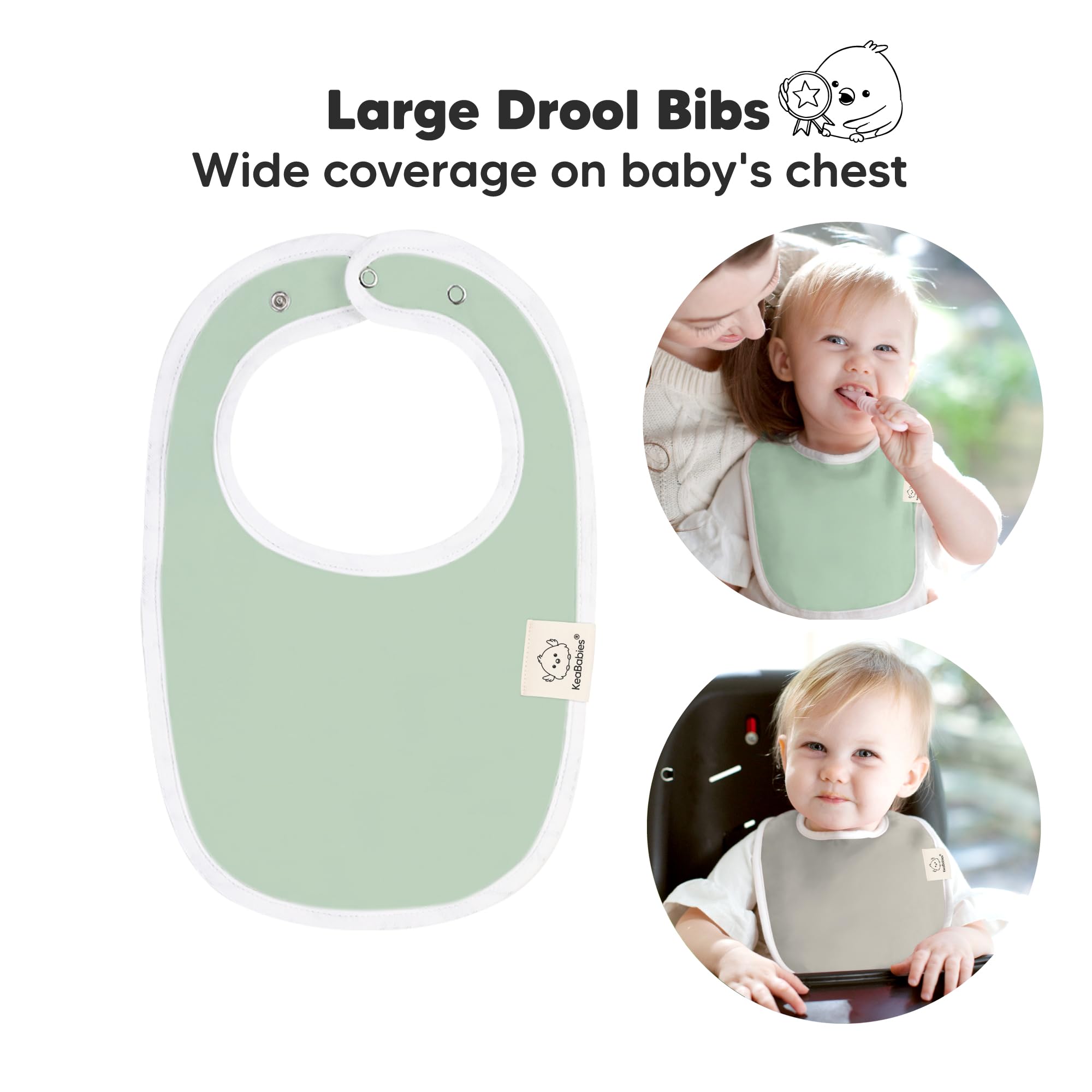 KeaBabies bib closeup shows plush fabric and GOTS-certified material.