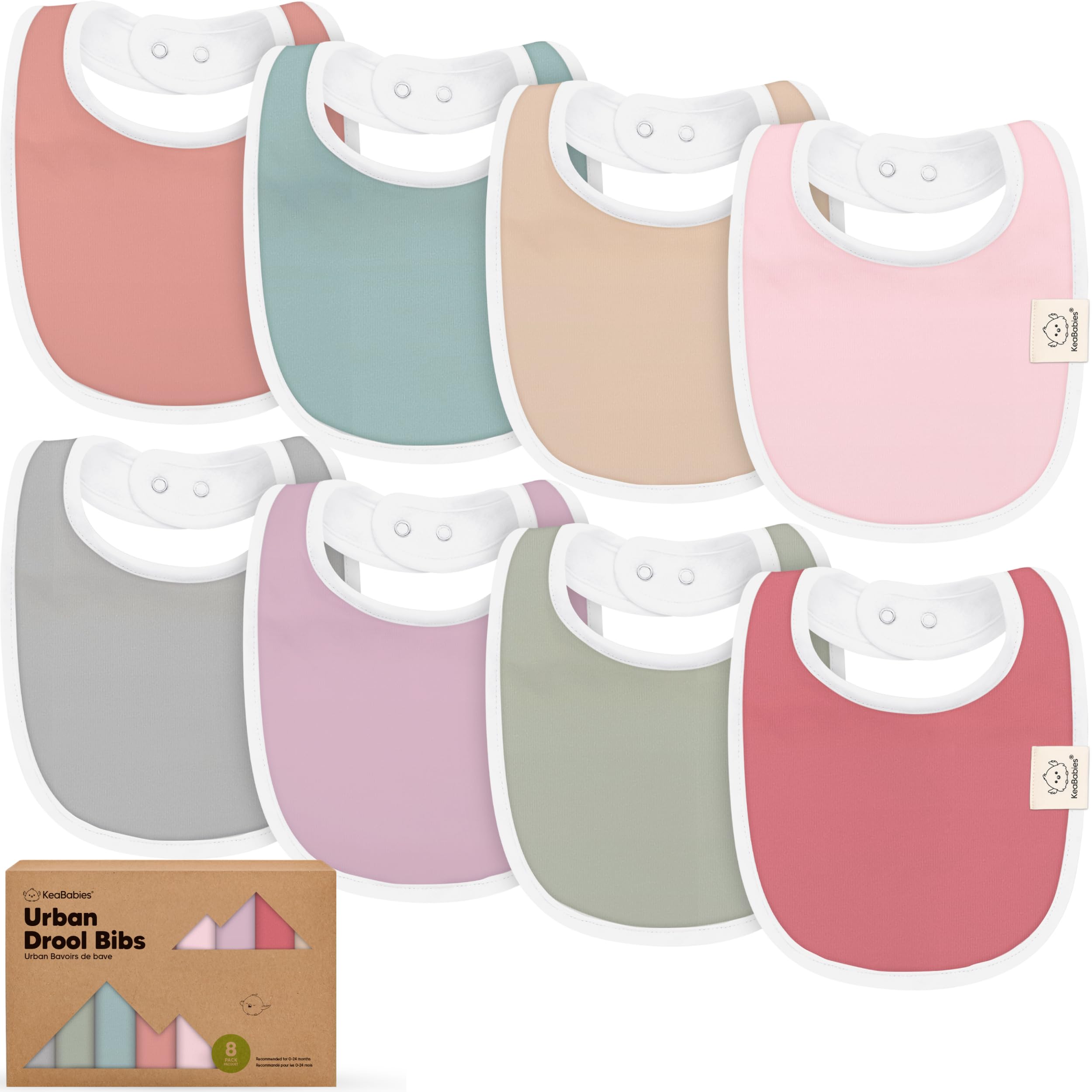 KeaBabies 8-pack organic bibs with soft cotton for gentle skin.