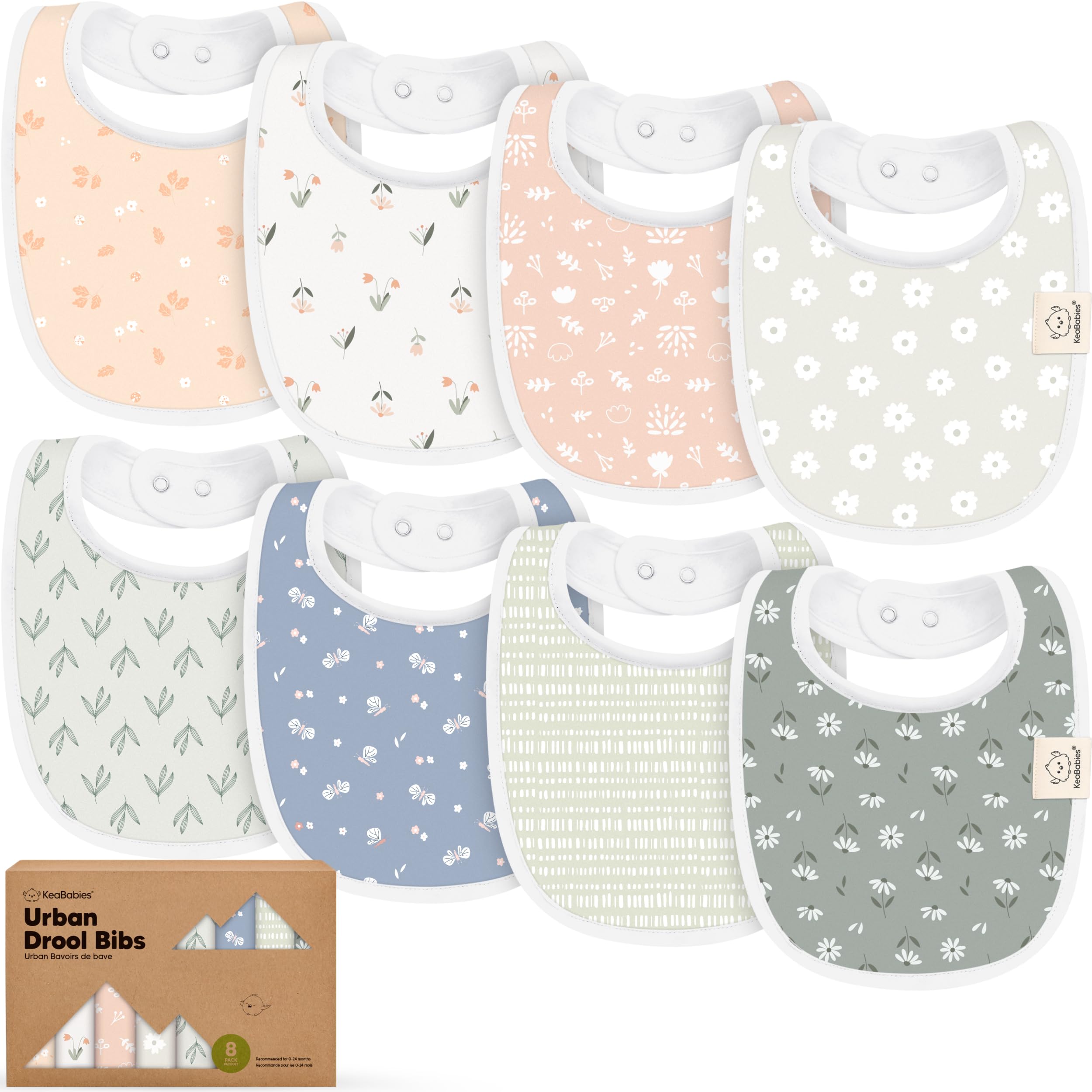 KeaBabies 8 pack organic bibs with unisex design for daily drool and spills