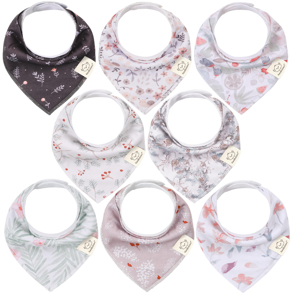 KeaBabies 8-pack organic bibs shown as a versatile daily set for babies