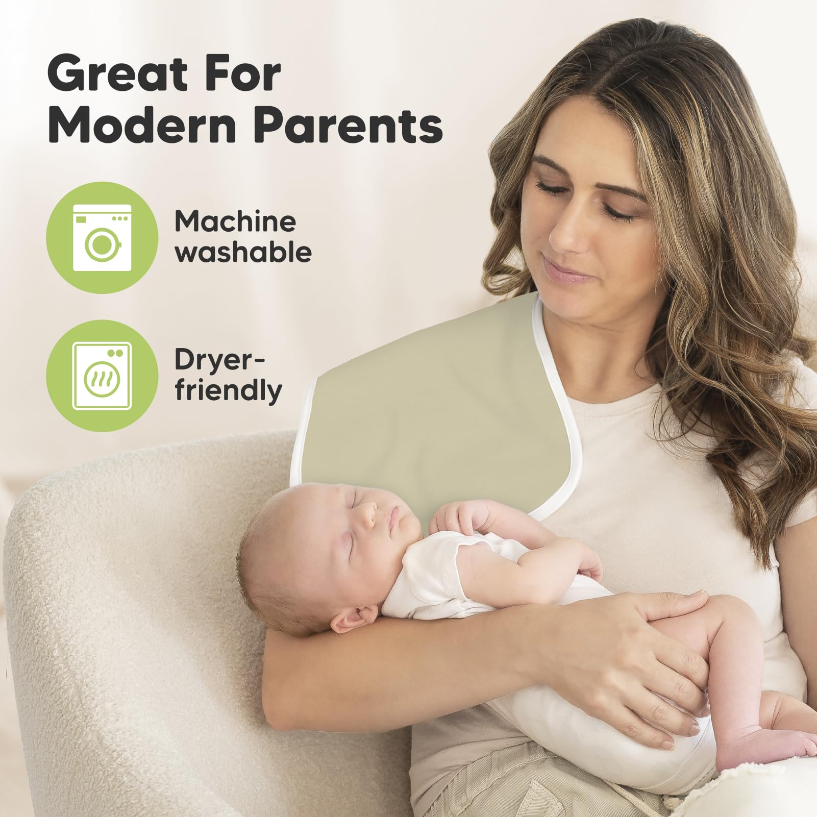 KeaBabies absorbent multi-layer cloth in use—captures spit-up with ease