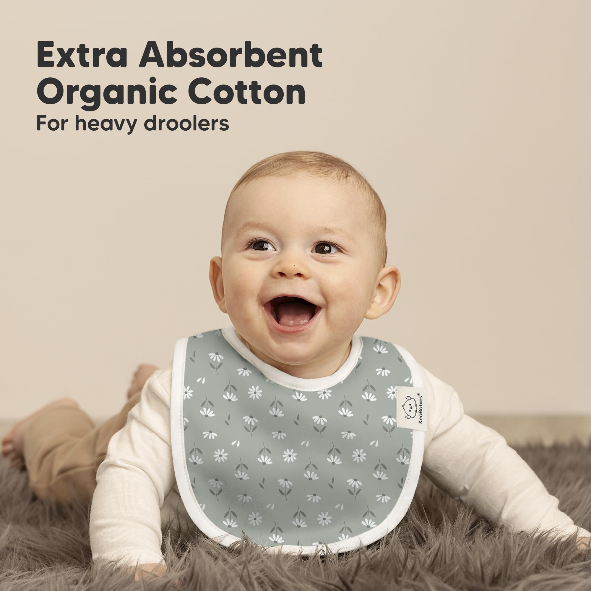 KeaBabies adjustable bibs fit 0-24 months with secure snaps