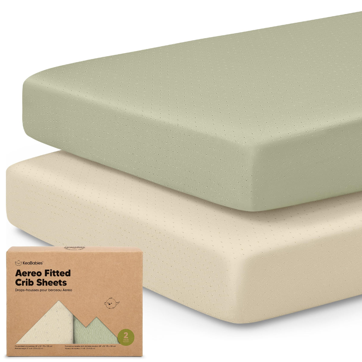 KeaBabies Aereo Avocado folded sheets showing soft touch and ready-to-use texture