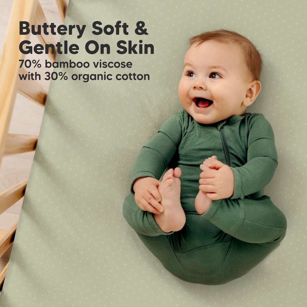 KeaBabies Aereo Avocado Snugfit elastic keeps sheets in place during sleep