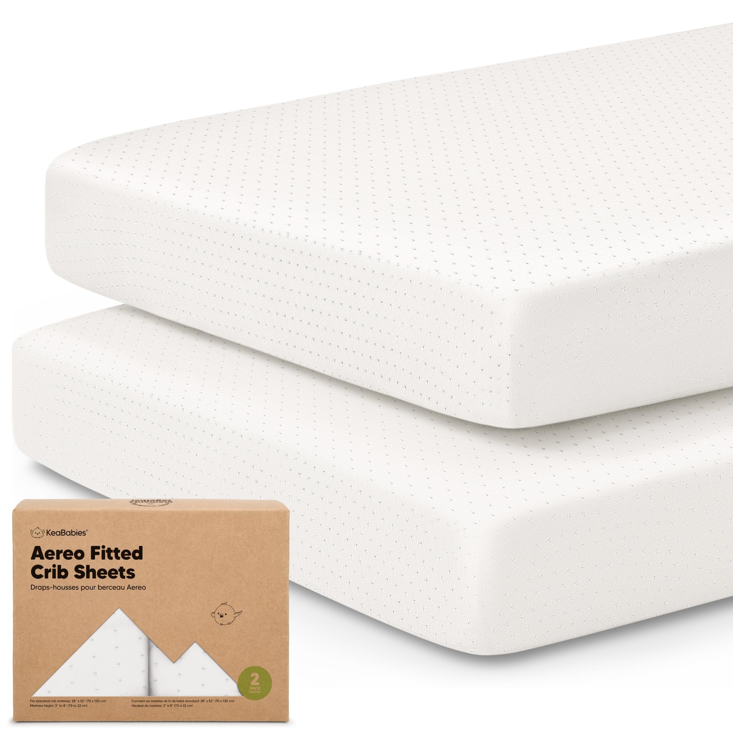 KeaBabies Aereo fitted crib sheet in soft white for a cozy, breathable sleep surface.