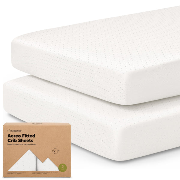 KeaBabies Aereo fitted crib sheet in soft white for a cozy, breathable sleep surface.