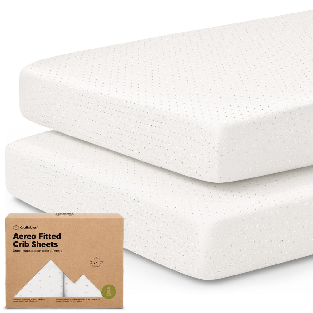 KeaBabies Aereo fitted crib sheet in soft white for a cozy, breathable sleep surface.