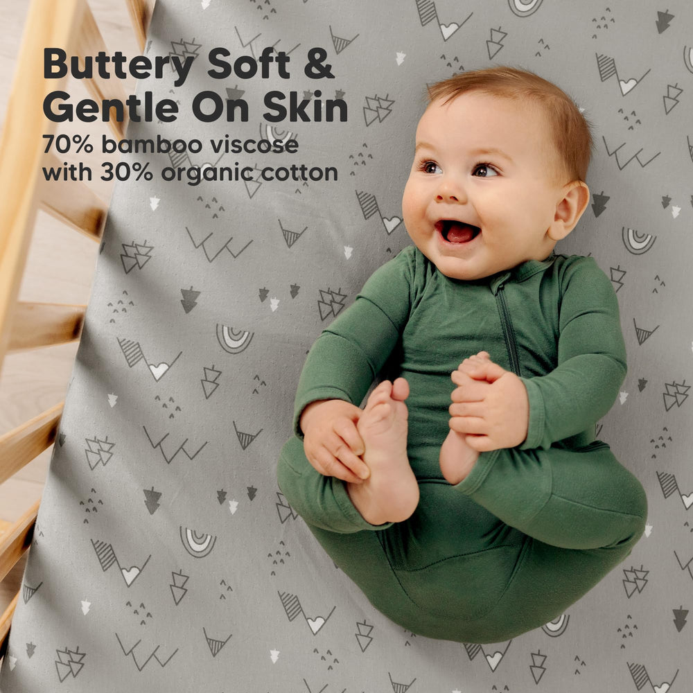 KeaBabies Aereo soft-bamboo-cotton-fabric crib sheet delivers breathable comfort.