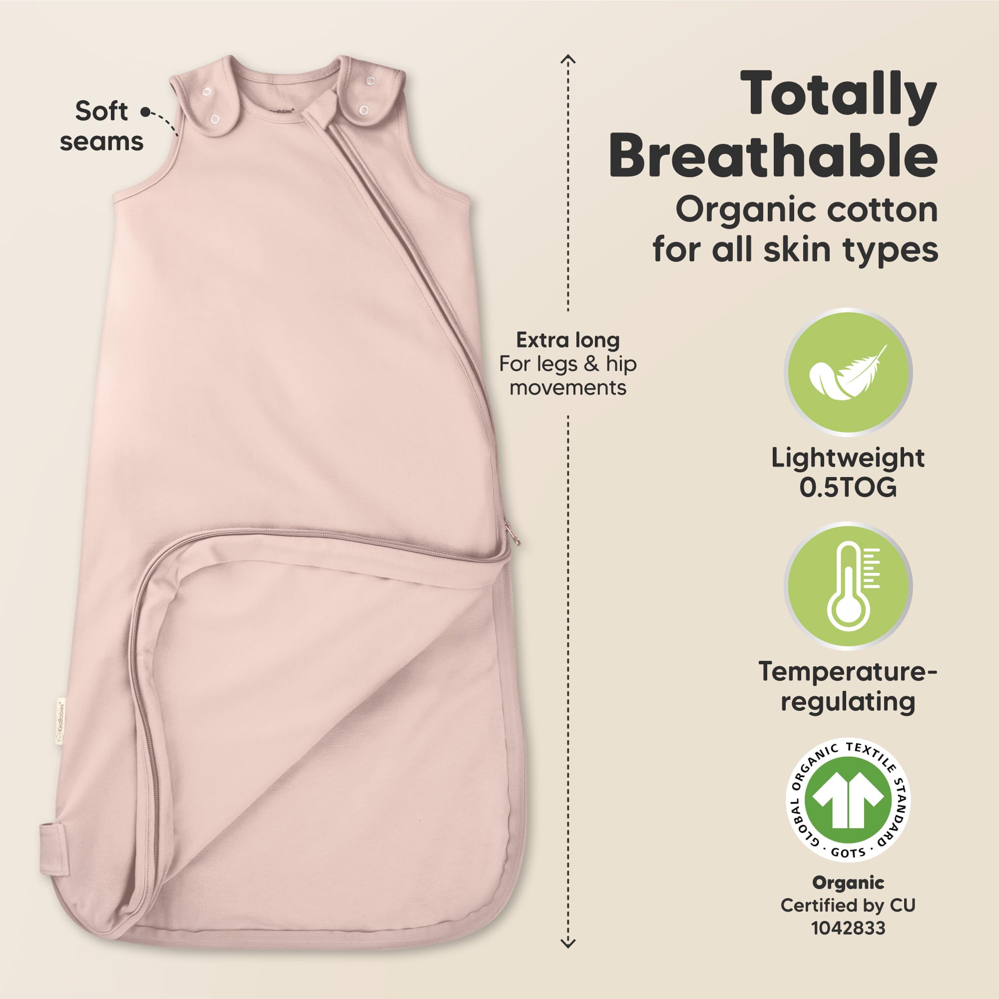 KeaBabies avocado sleep sack hip-area view, ergonomic design for comfortable sleep.