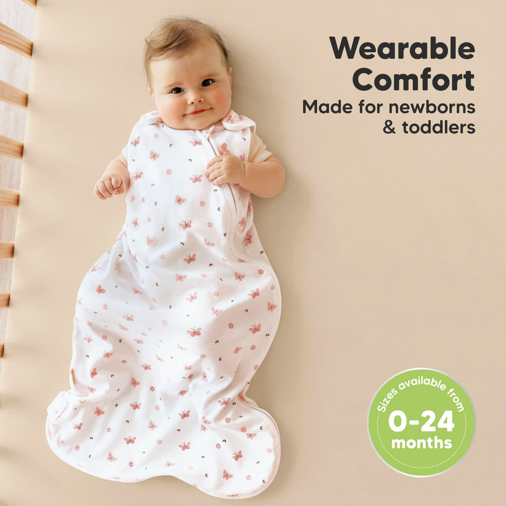 KeaBabies avocado sleep sack side view, roomy hip area for natural movement.
