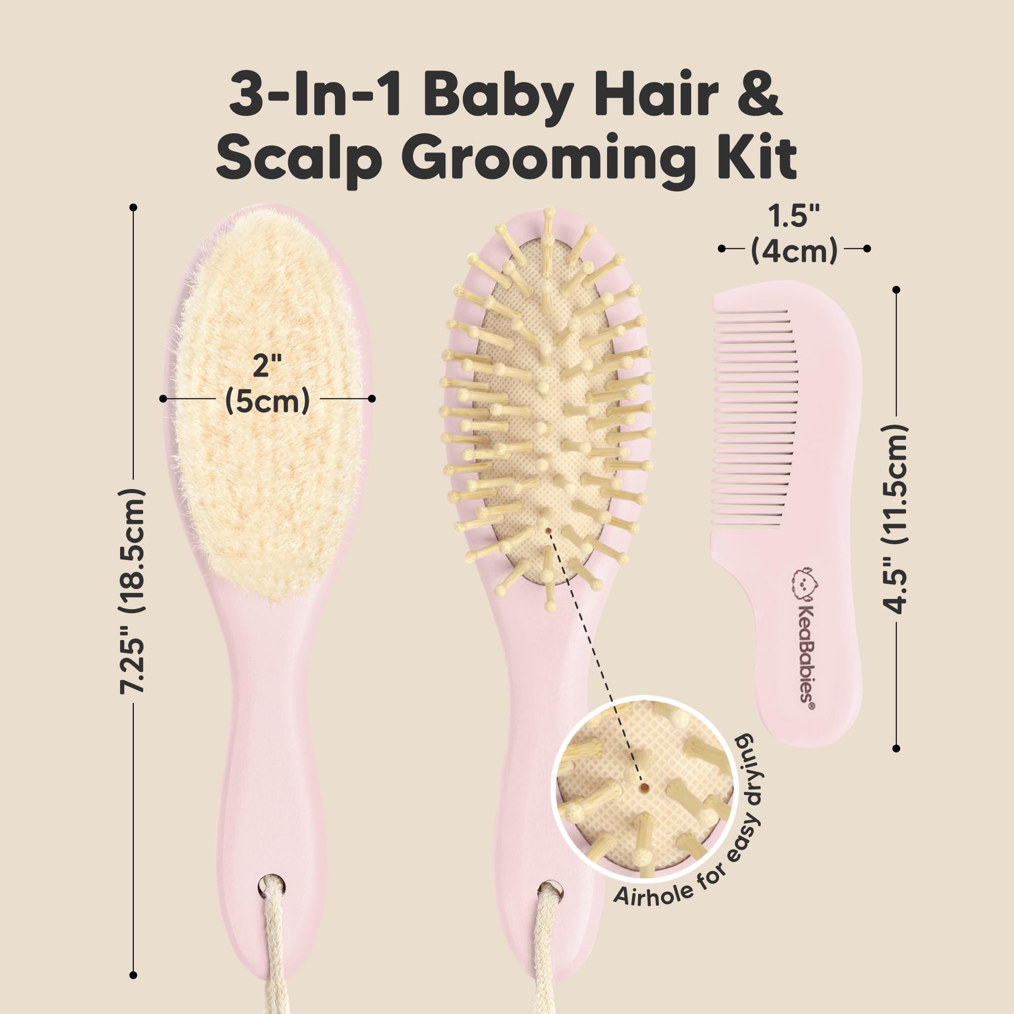 KeaBabies wooden baby comb for smooth detangling and cradle cap care
