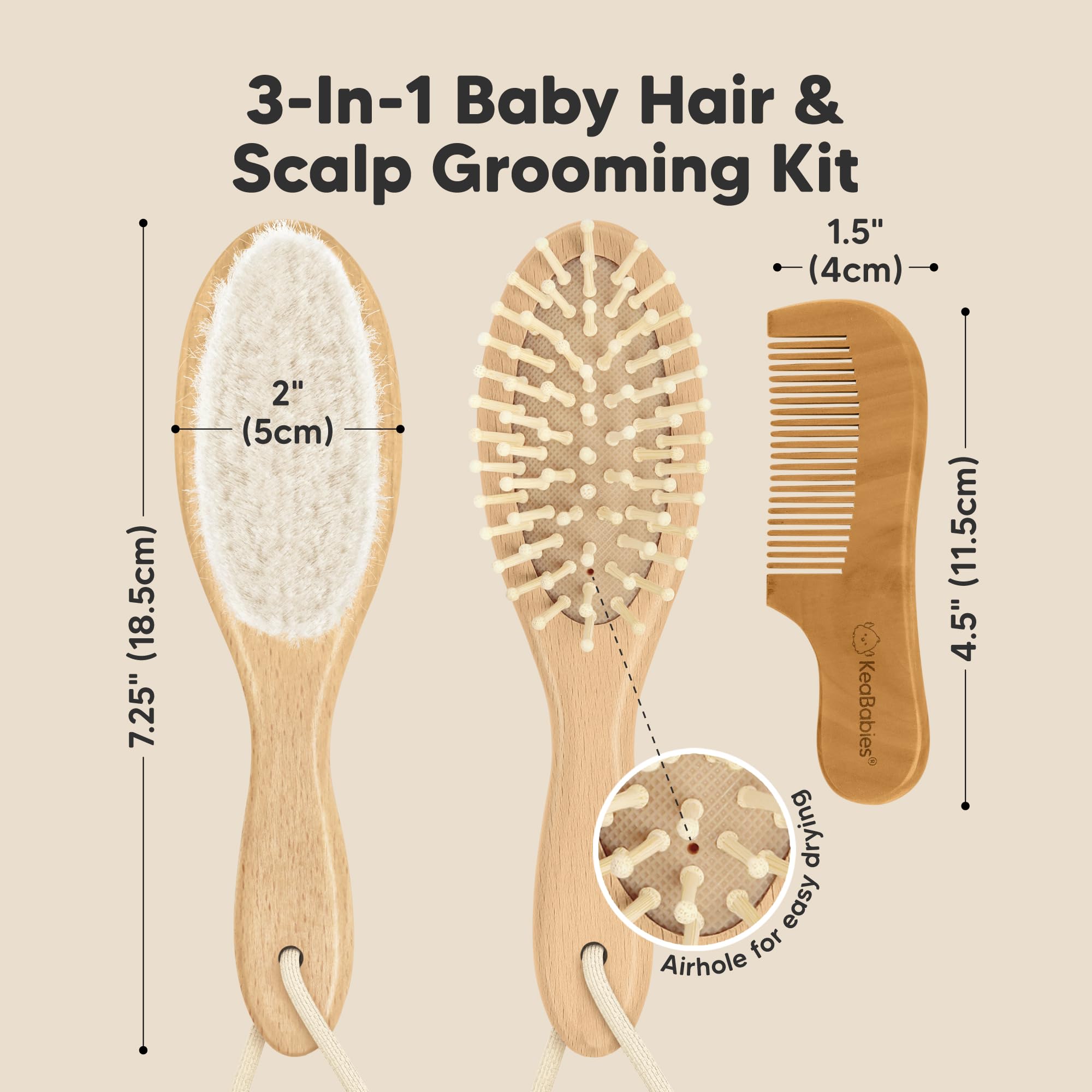 KeaBabies wooden comb for smooth detangling on newborn hair