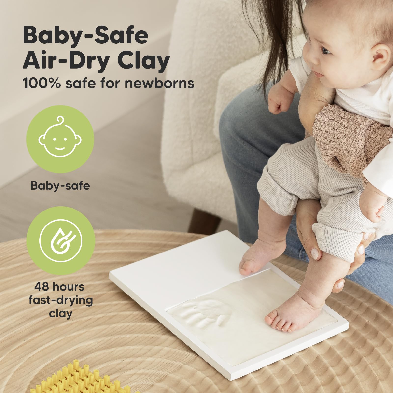KeaBabies baby footprint kit in wood frame for precious keepsakes.