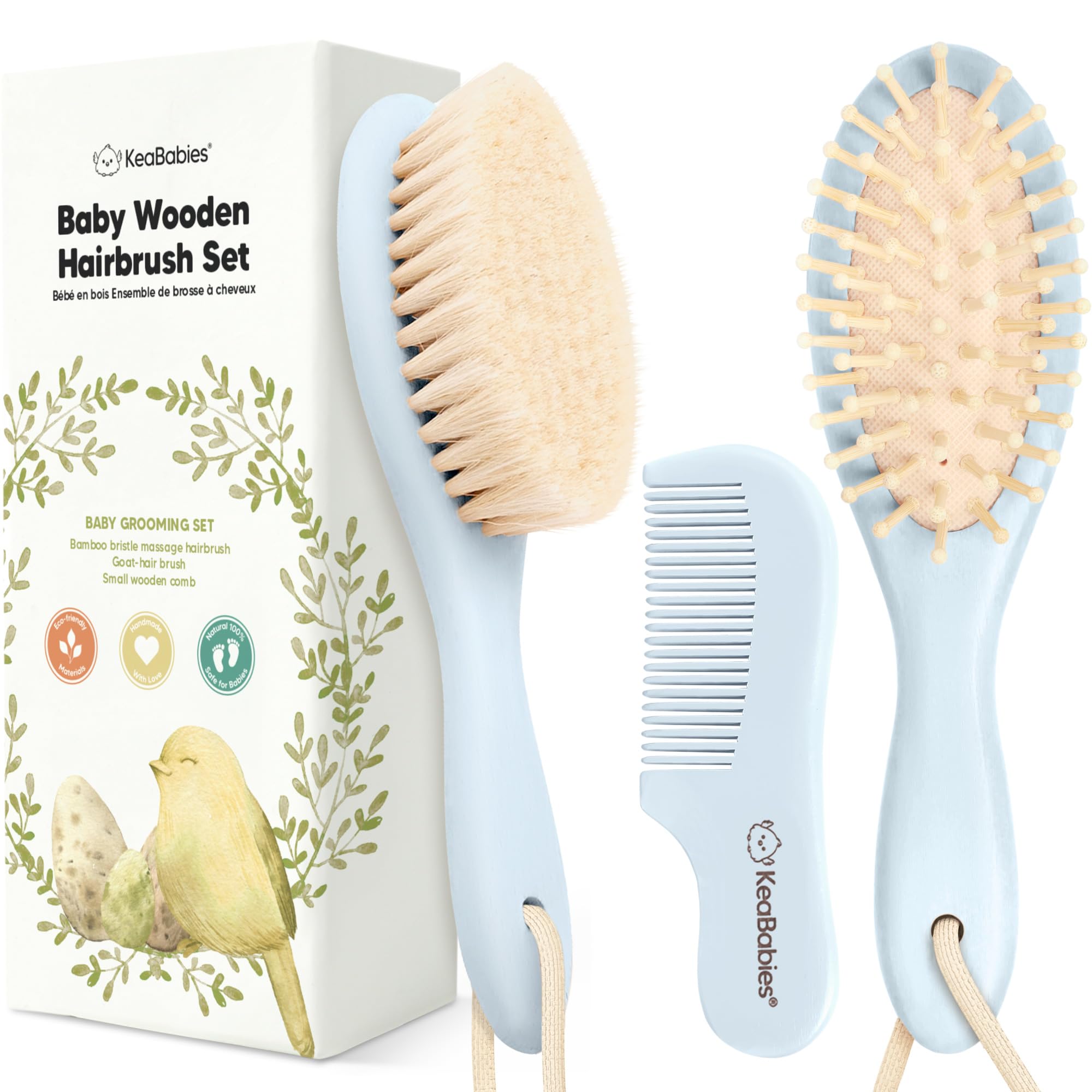 KeaBabies baby hair brush shown in oval frost, gentle newborn grooming.