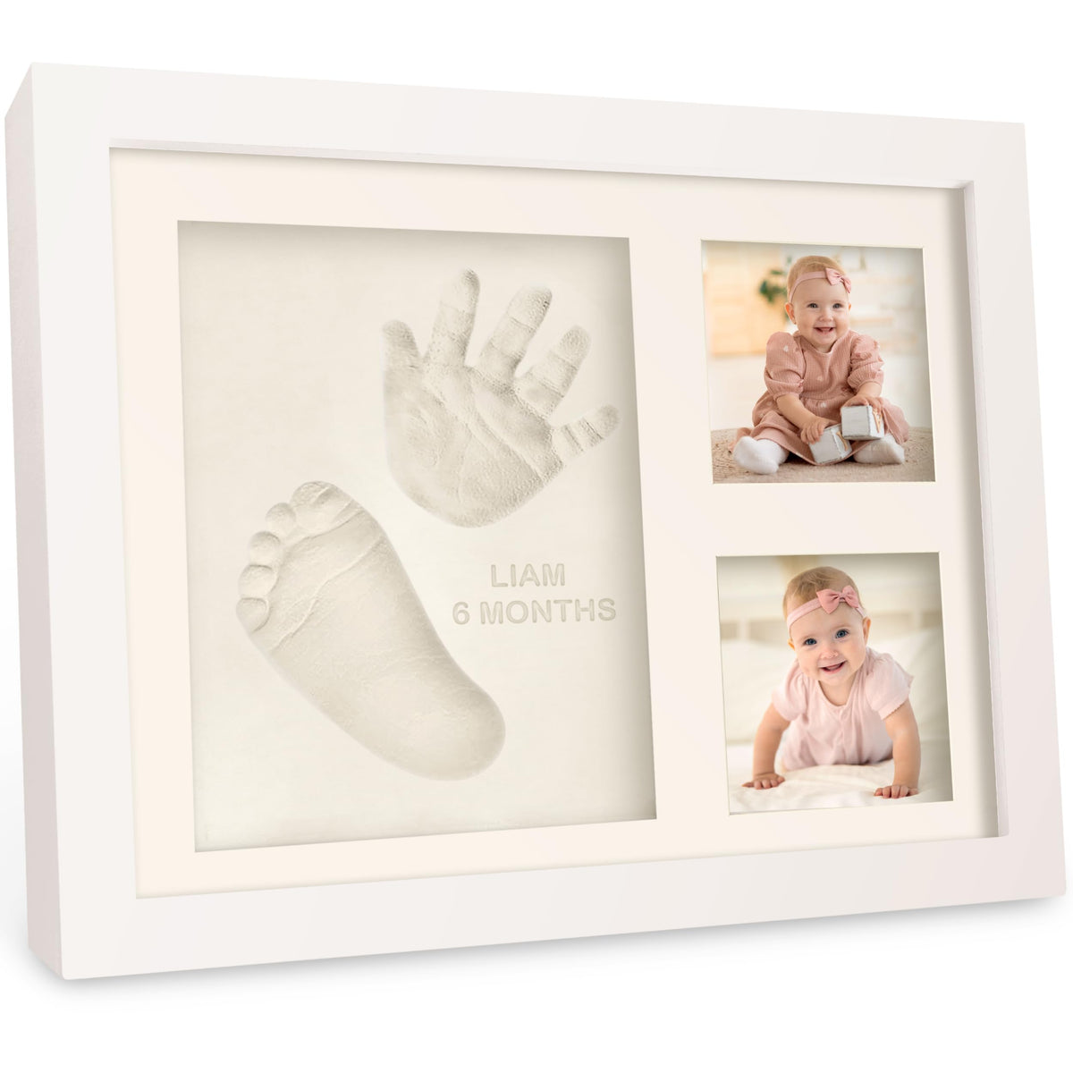 KeaBabies baby handprint kit in wood frame with safe air-dry clay.