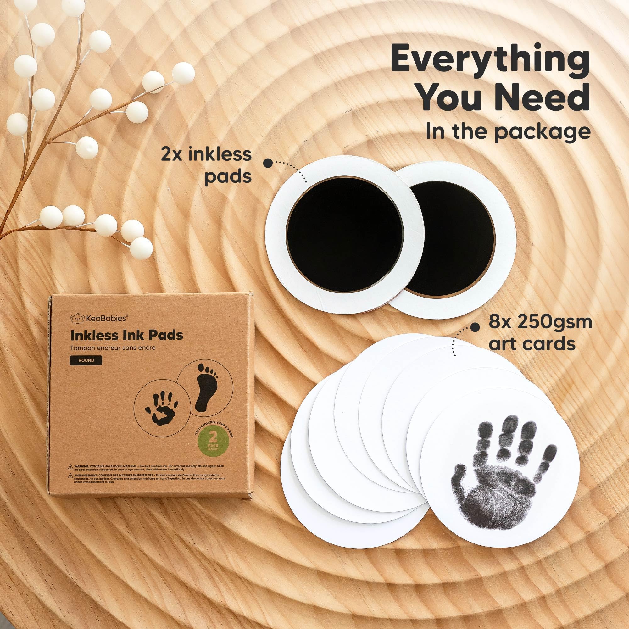 Close-up of baby hand print on KeaBabies art card for precise detailing.