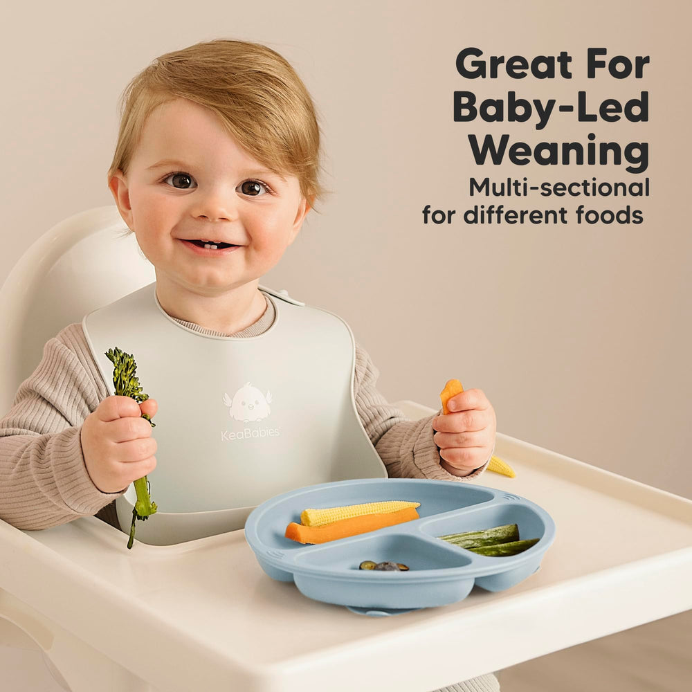 KeaBabies baby-led-weaning-plate supports independent eating through divided sections.