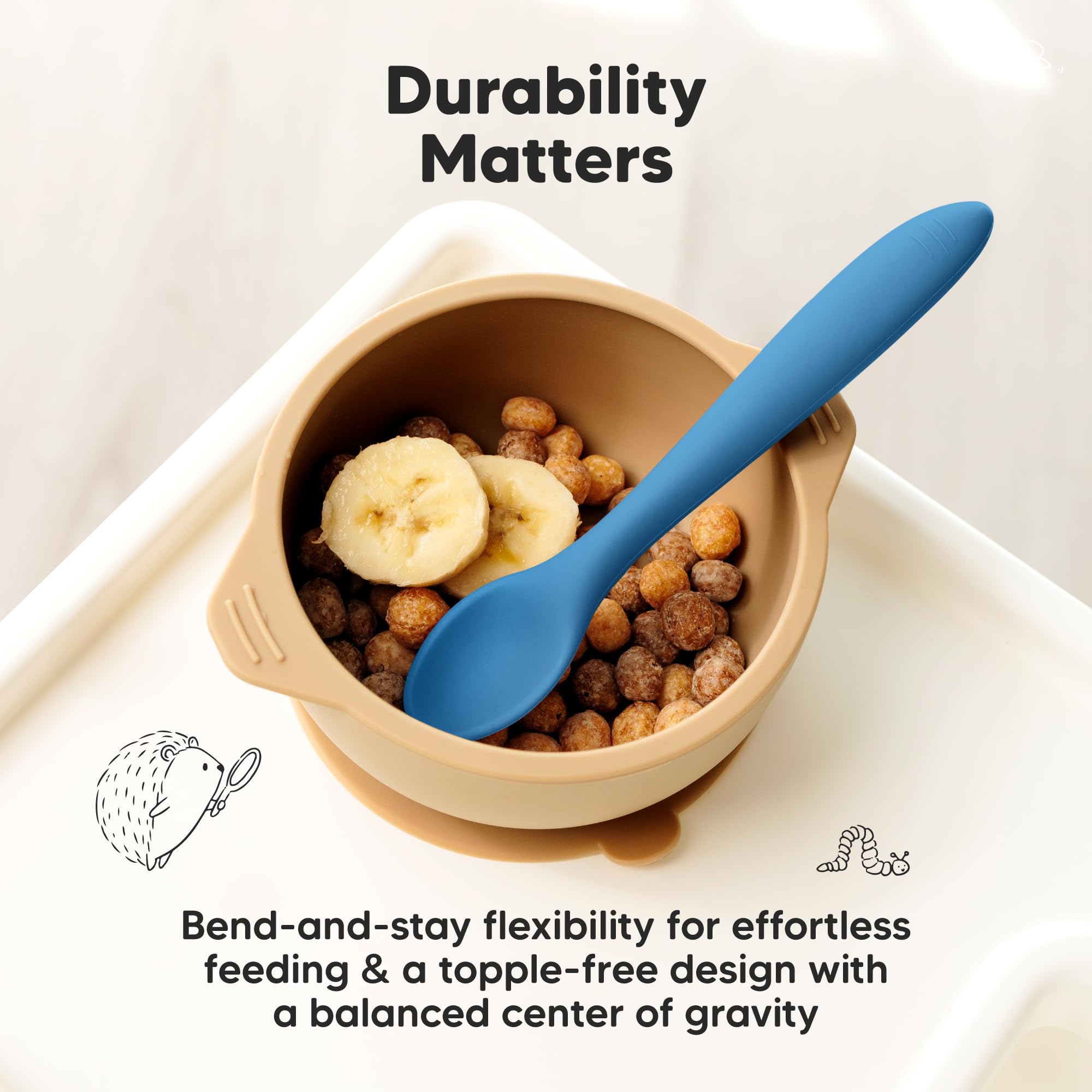 KeaBabies baby-led weaning spoons encourage independent feeding at a comfortable pace.