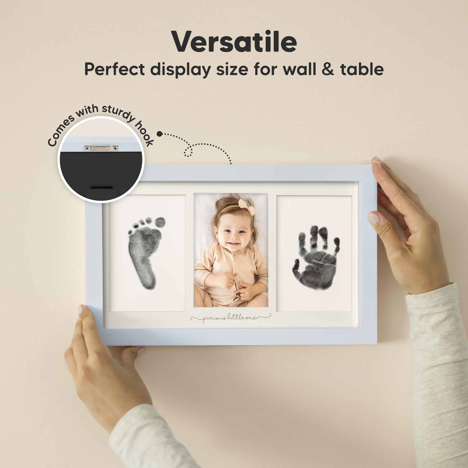KeaBabies mist blue kit shown as gender-neutral keepsake across family moments.