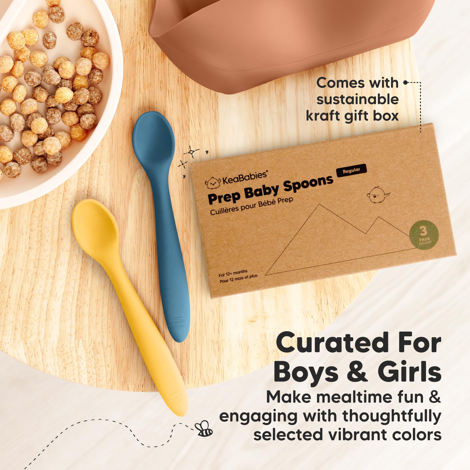 KeaBabies baby utensils set complements bowls and plates for mealtime.