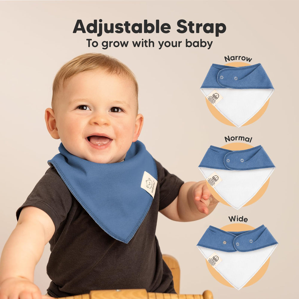 Baby wearing triangle bib during teething, staying comfortable and clean