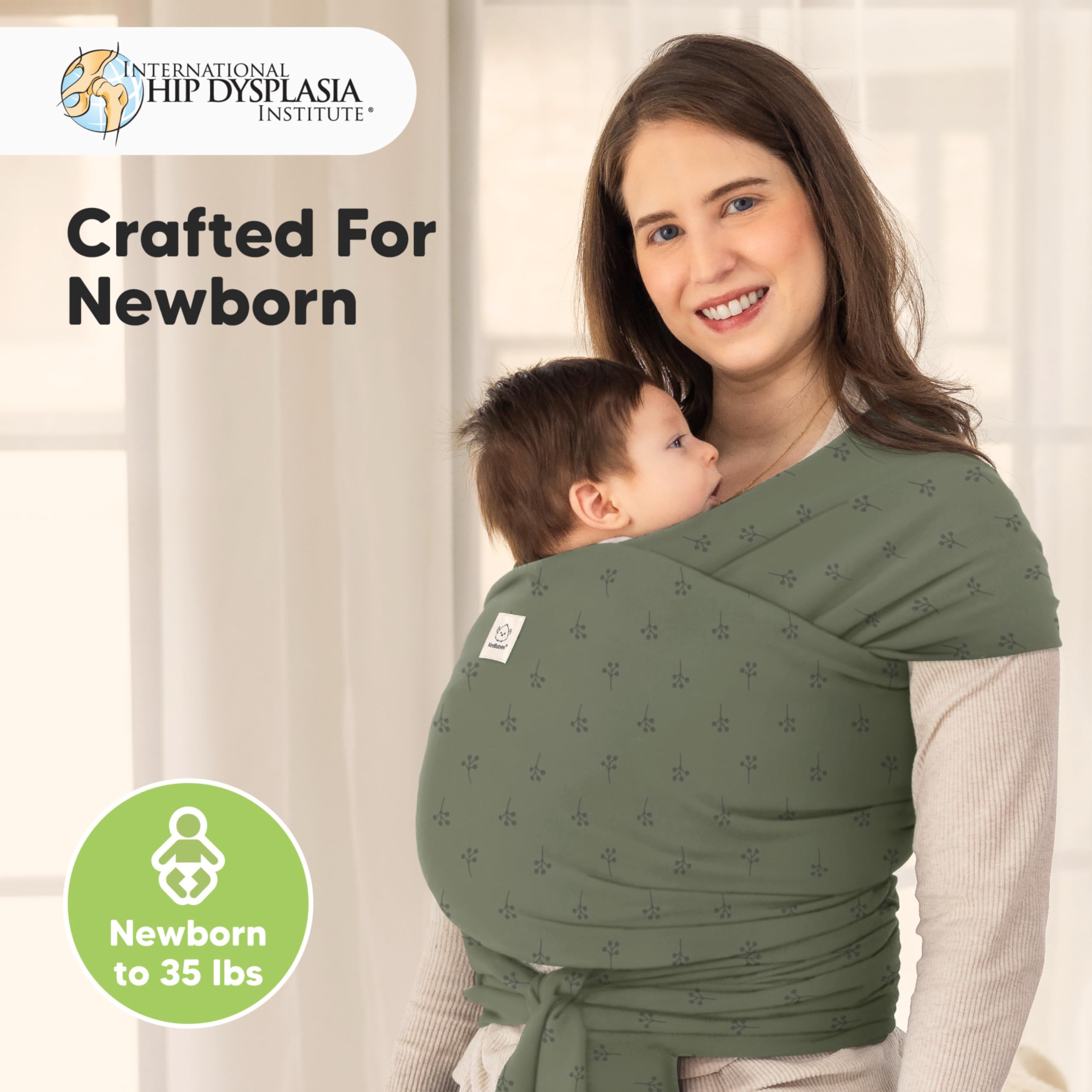 KeaBabies wrap carrier Forest Berries in use on the go demonstrating easy setup