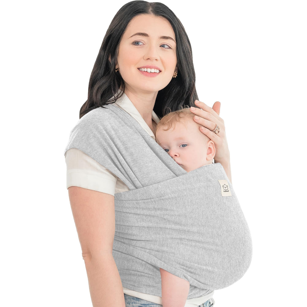 KeaBabies Baby Wrap Carrier in light heather, front view for easy on-the-go comfort.