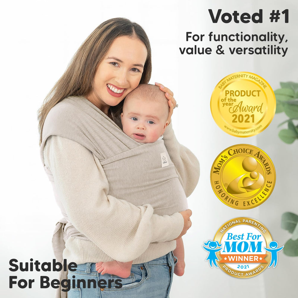KeaBabies Baby Wrap Carrier Stone Gray front carry with baby held securely.