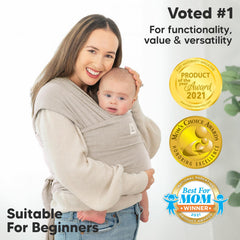 KeaBabies Baby Wrap Carrier Stone Gray front carry with baby held securely.
