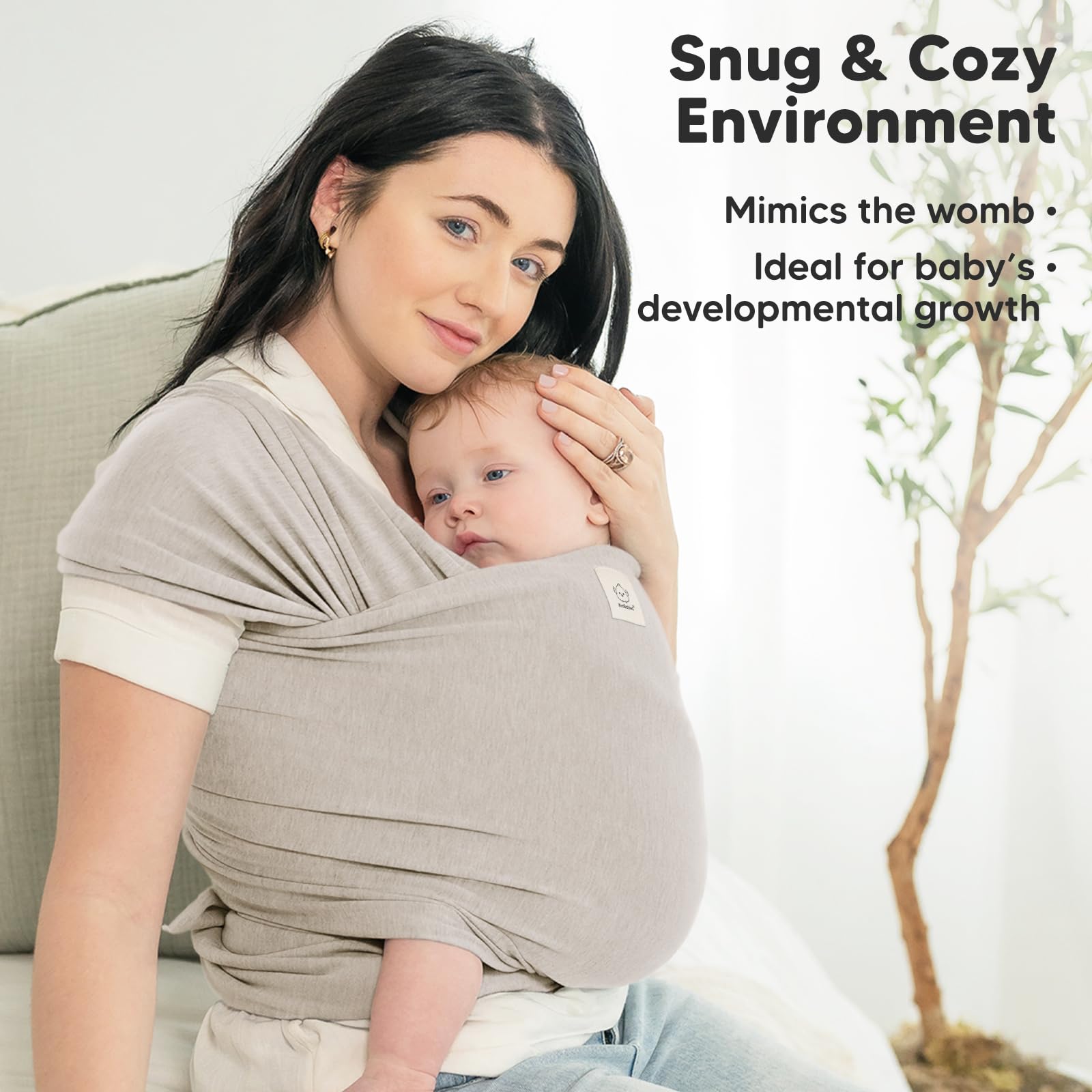 KeaBabies Hip-friendly design shown on Stone Gray wrap for healthy hip alignment.