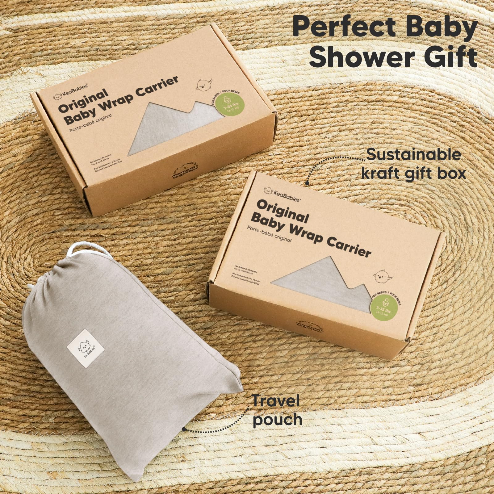 KeaBabies Baby Wrap Carrier Stone Gray lightweight material for quick outings.