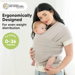 KeaBabies Baby Wrap Carrier Stone Gray worn on the shoulder for comfortable all-day wear.