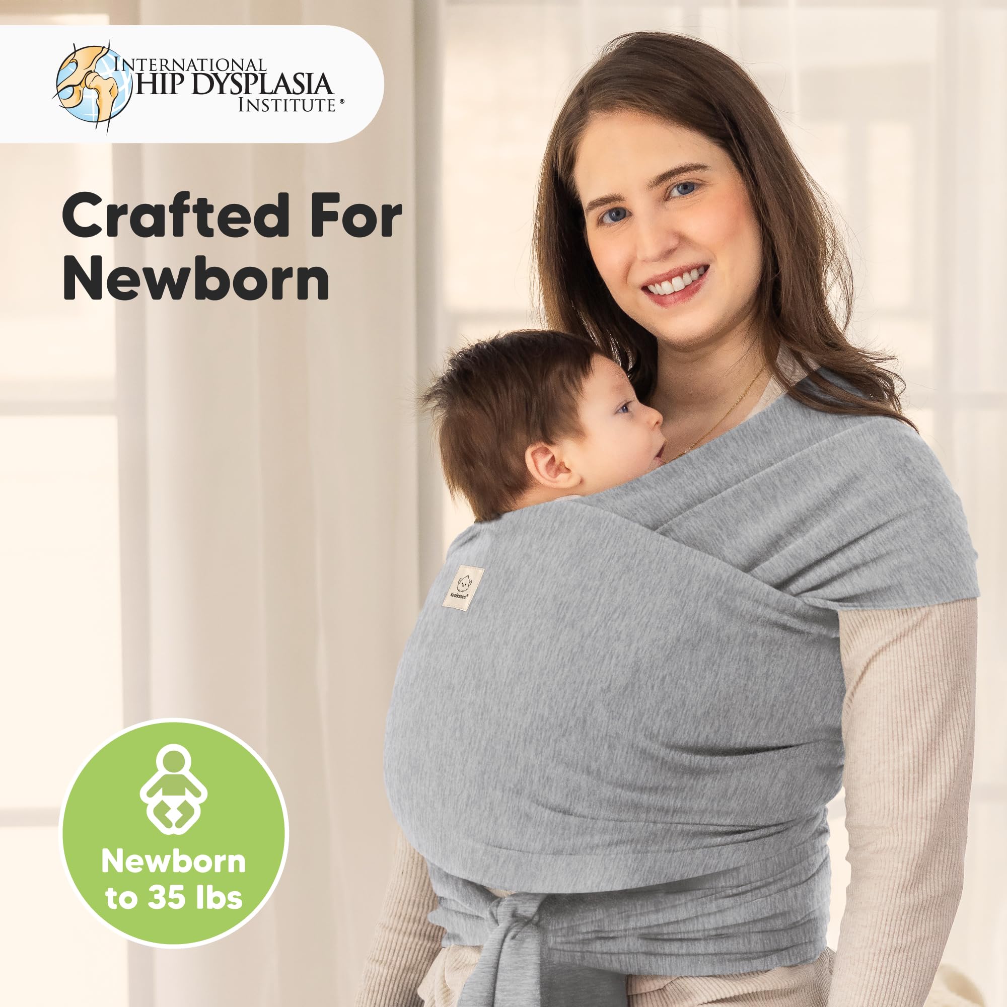 KeaBabies wrap demonstrates ergonomic back and shoulder support for comfort.