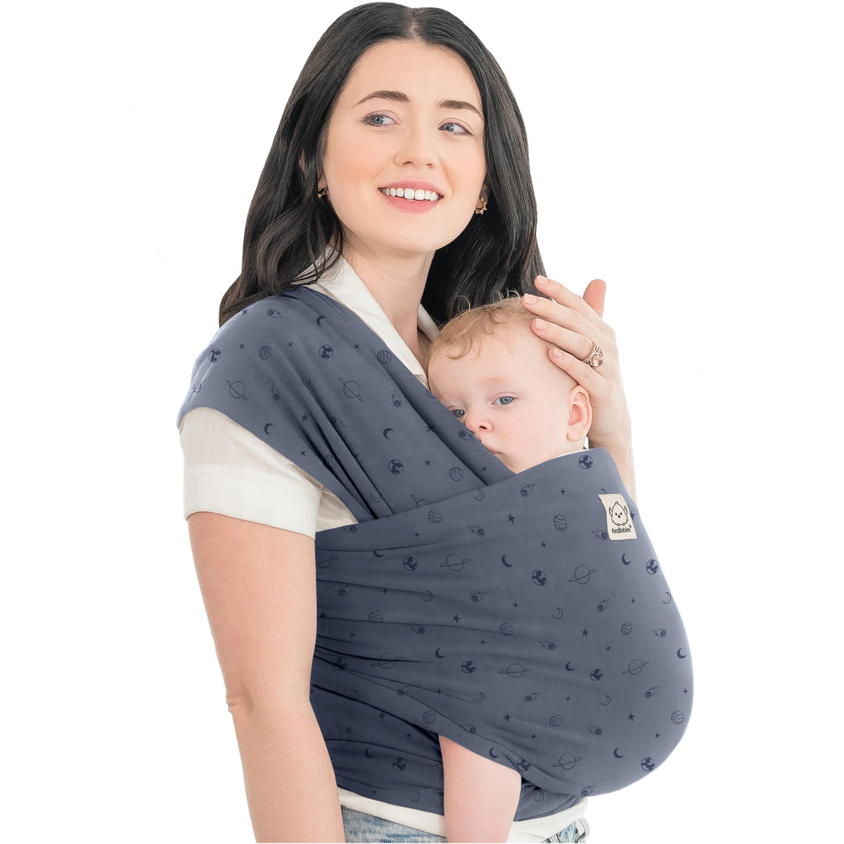 KeaBabies Planets edition baby wrap carrier front view showing supportive design for growing babies.